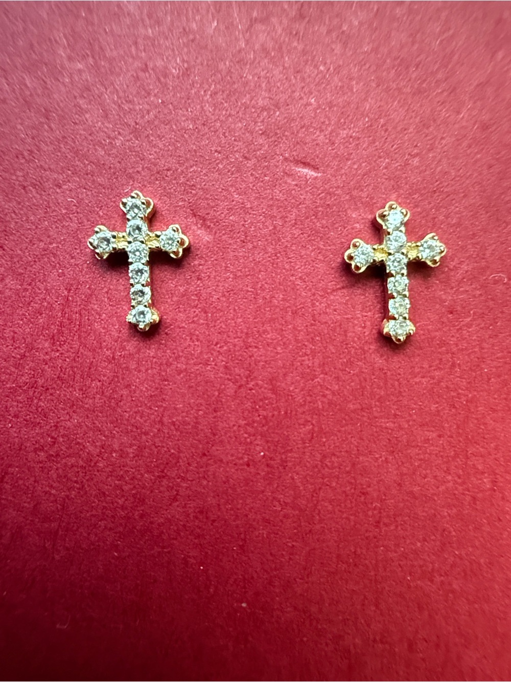 Solid 14kt Delicate Gold Cross Crystal Stud Earrings
